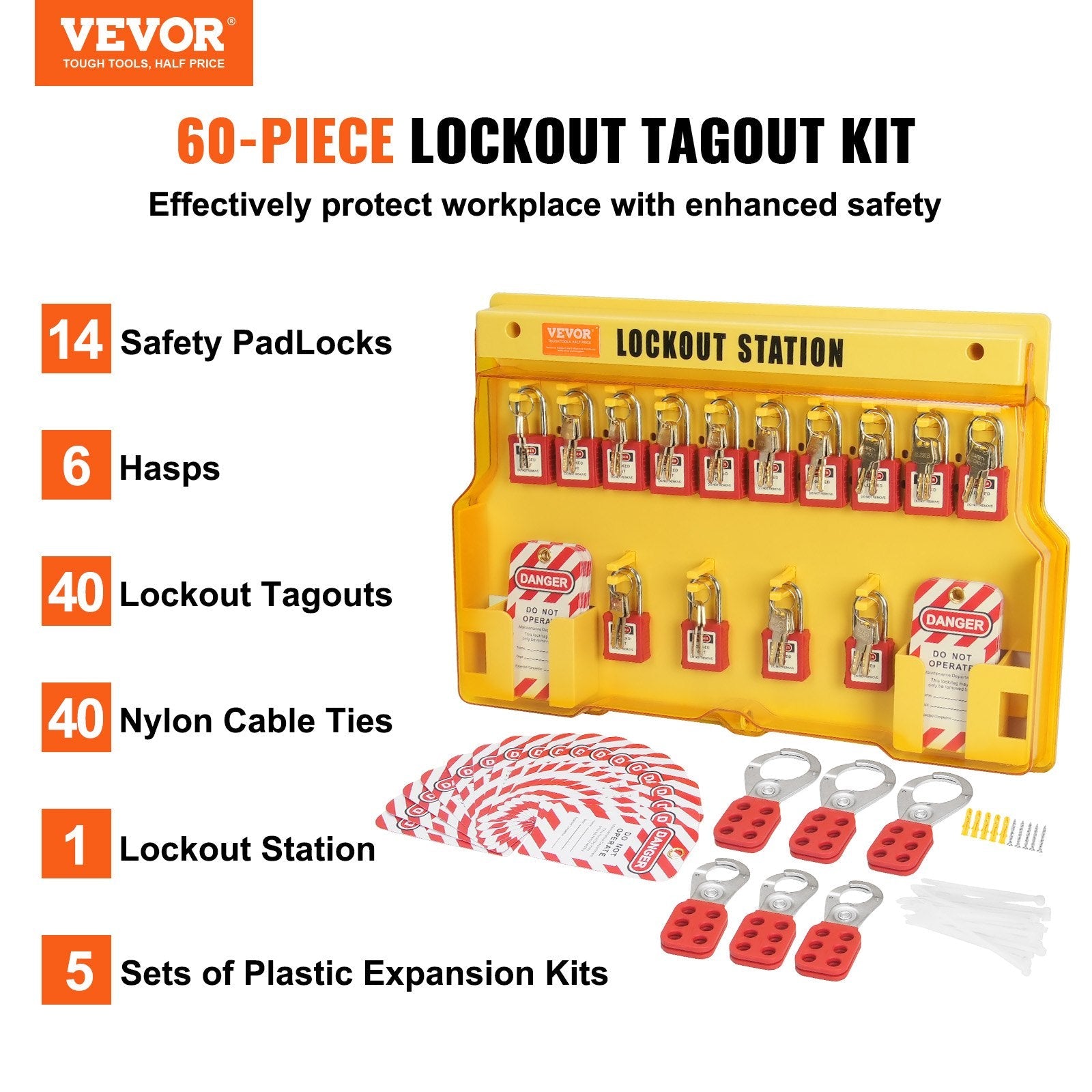 Electrical Lockout Tagout Kit, 60 PCS Safety Lockout Tagout Station